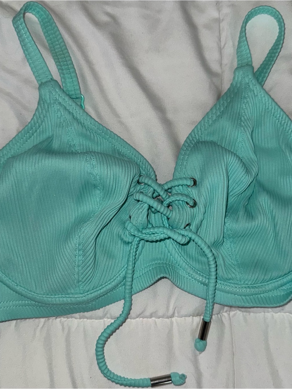 Turquoise Lace-Up Ribbed swim top - Women Intimates & Sleepwear